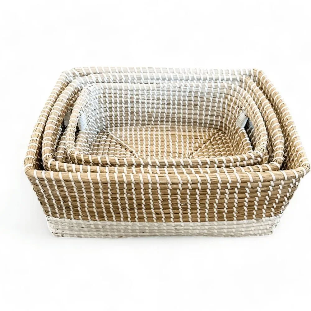 Set of 3 Brand New Seagrass Woven Rectangular Nesting Baskets